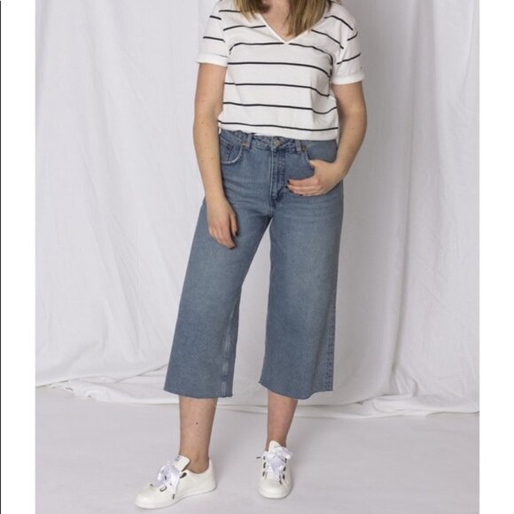 CHEAP MONDAY Ally Blue Gem High Waist Raw Hem Ankle Straight Jeans - Picture 16 of 16